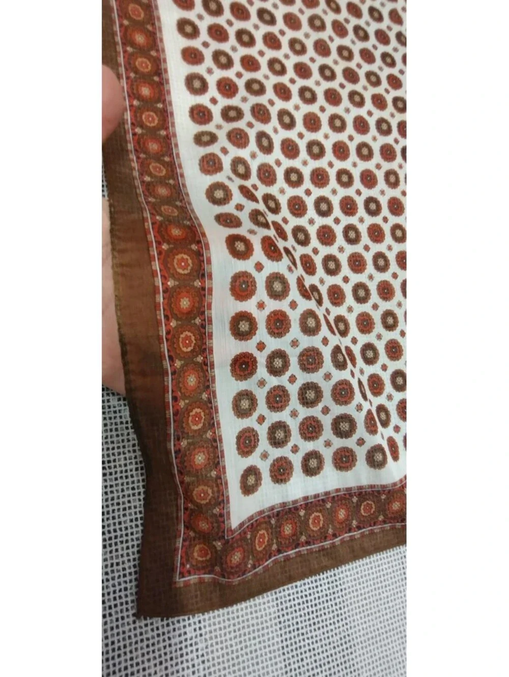 Vintage 60s Scarf Mid Century Brown Shades Floral Circles Nylon Rayon Made Japan